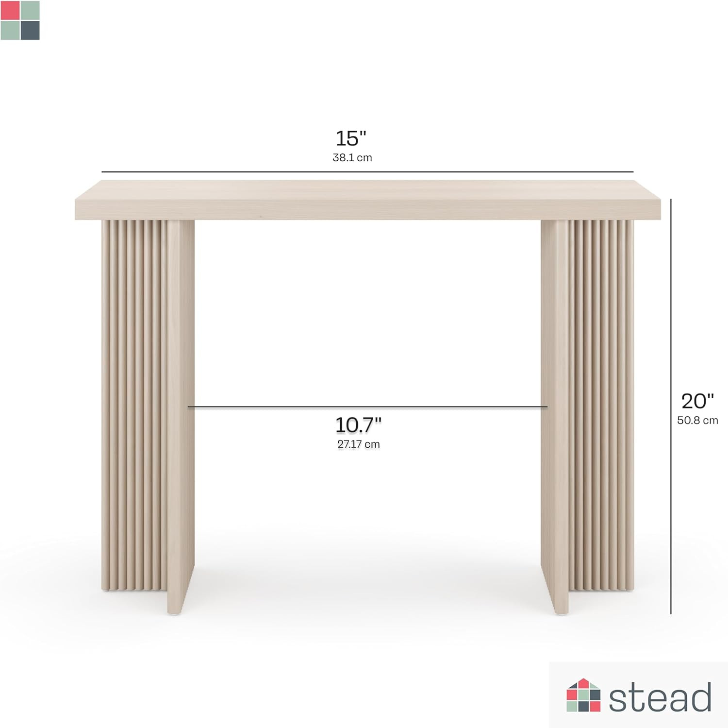 Fluted Console Table – Weathered White Solid Wood Entryway Table with Oak Grain