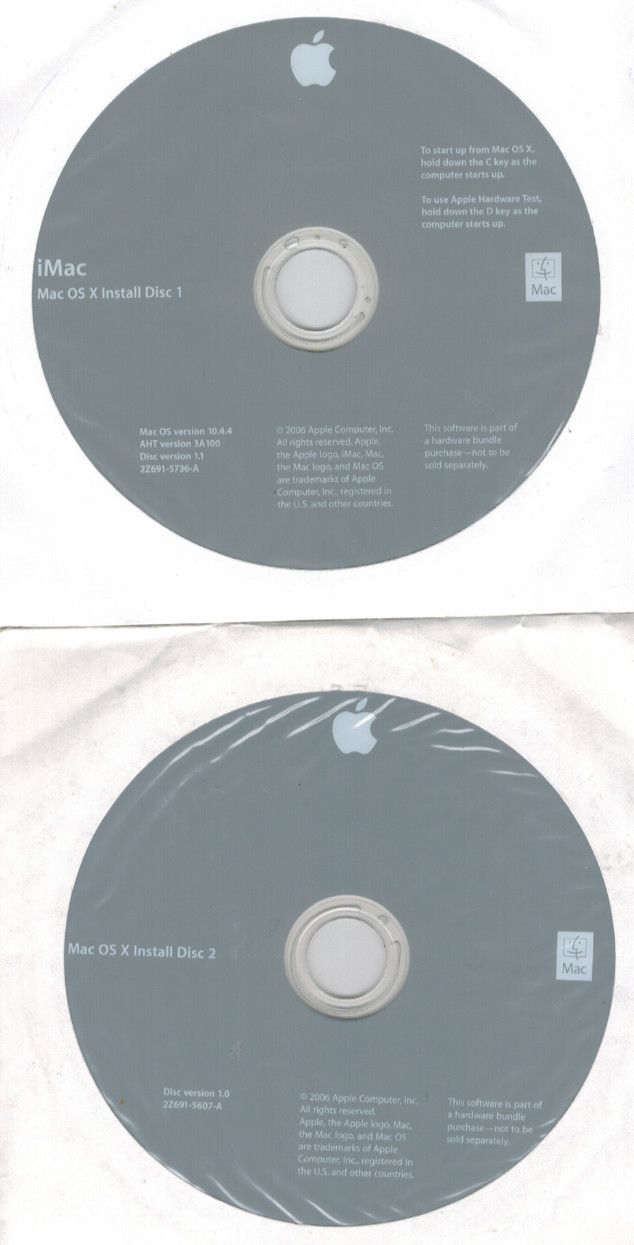 Apple iMac Mac OS X 10.4.4 Install Discs Operating Software Recovery CD (2006)