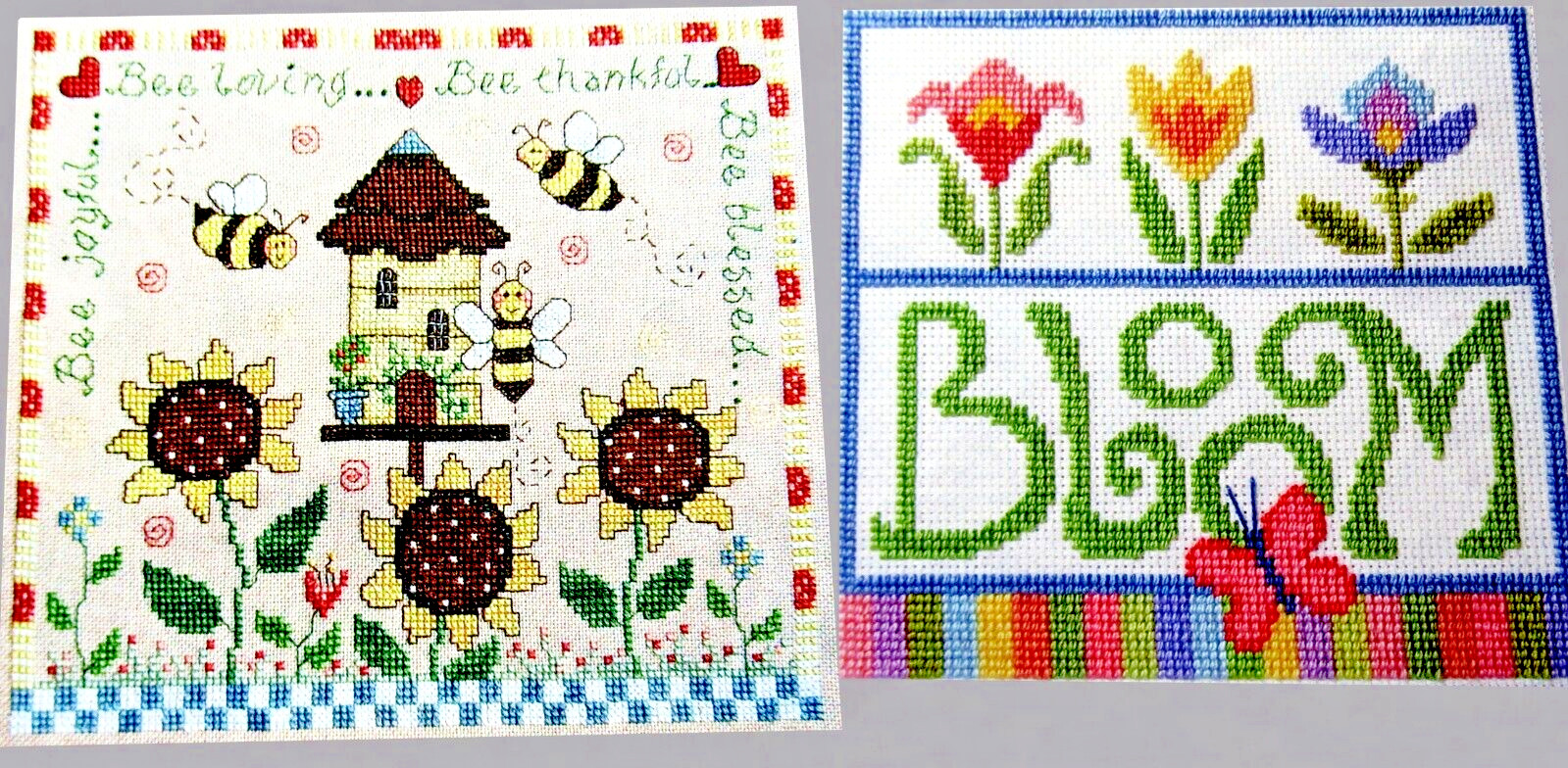 Bee Blessed Thankful Loving Bloom Spring Design CROSS STITCH PATTERNS