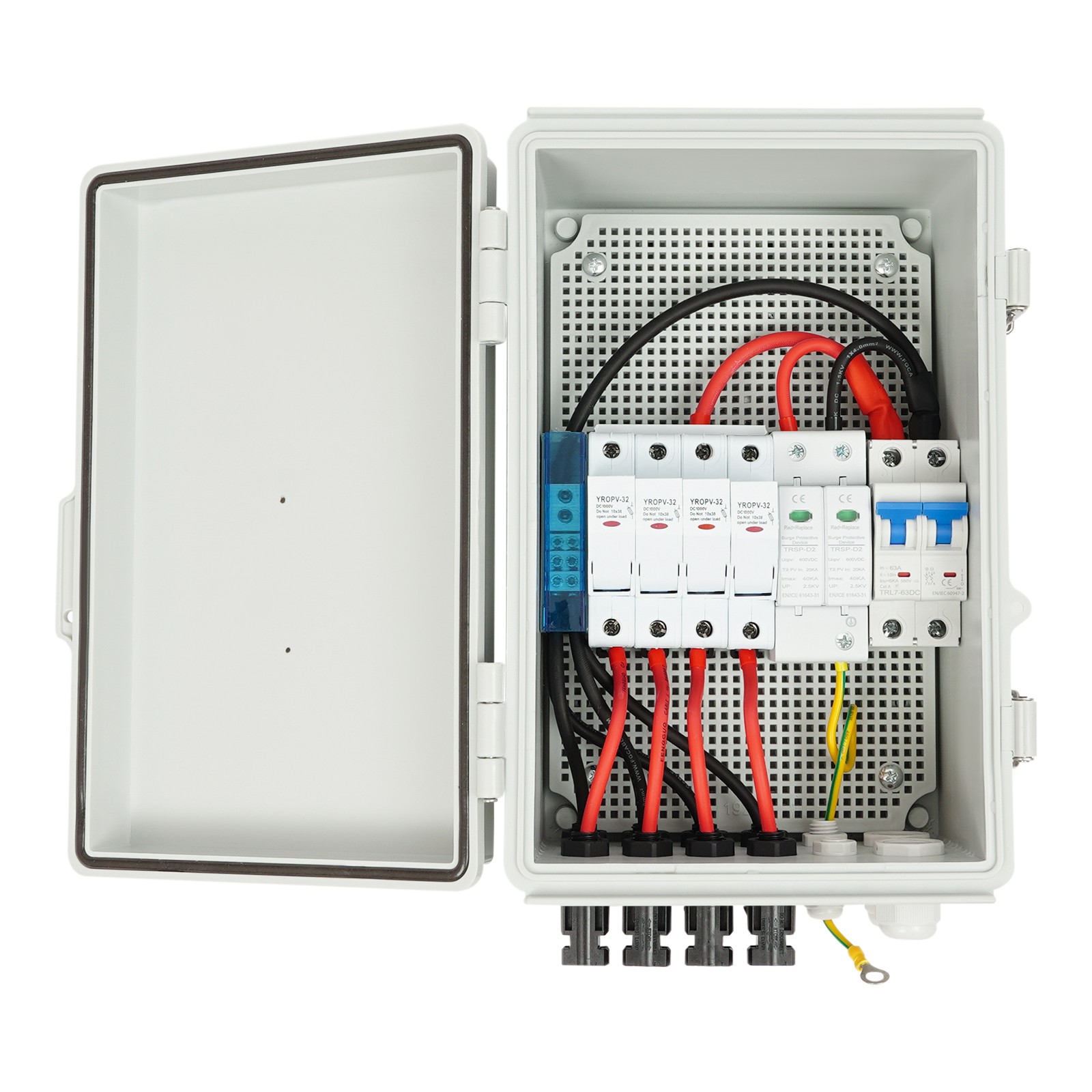 4String Solar PV Combiner Box 63A Circuit Breaker Solar Panel System Waterproof