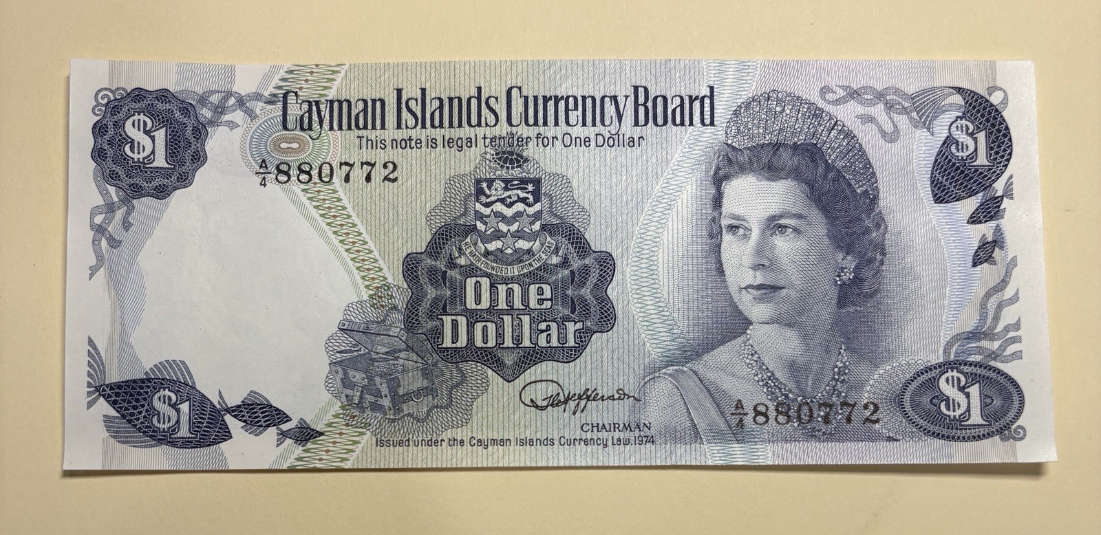 Cayman Islands Currency $1 Banknote (1974) Uncirculated
