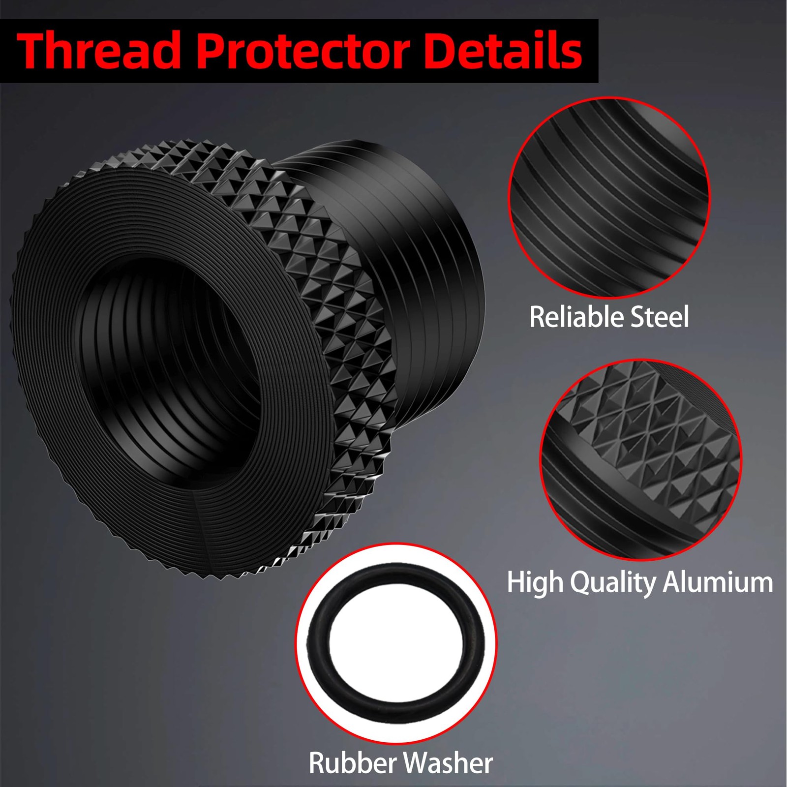 TFFUAM 2 Pack Thread Protector 1/2-28 to 1/2 x 28 convert 5/8 x 24, Black