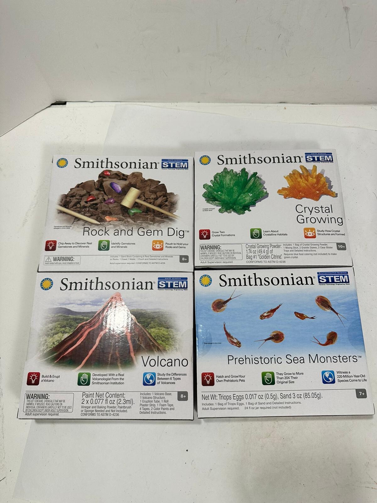 Smithsonian 4 Pack STEM Learning Kids Science Kits Crystal Dig Volcano Sea Monst