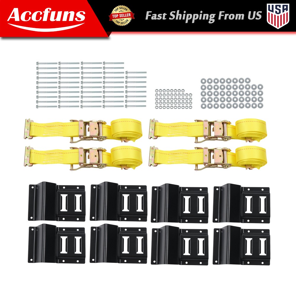 E-Track Cargo Control Kit: 4 Ratchet Straps, 8 Wheel Chocks, 48 Bolts, Universal