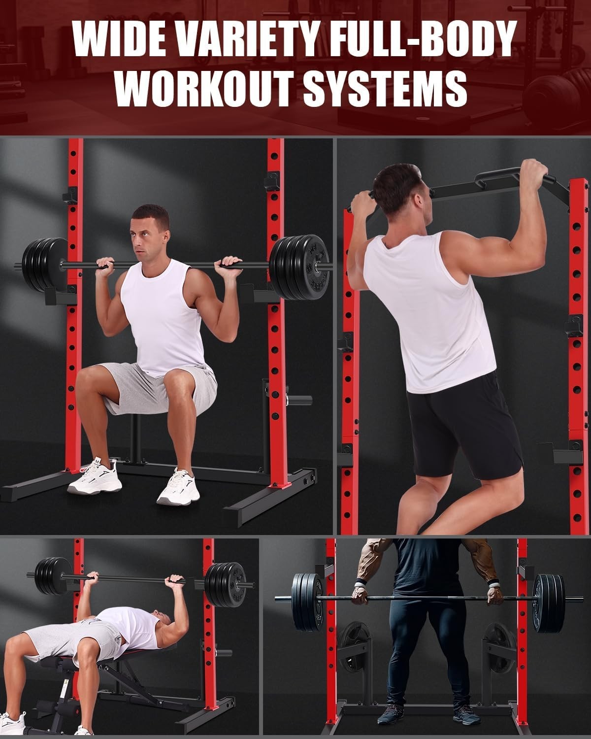 Power Cage Multi-Function Power Rack with Adjustable Cable Pulley System J-Hooks
