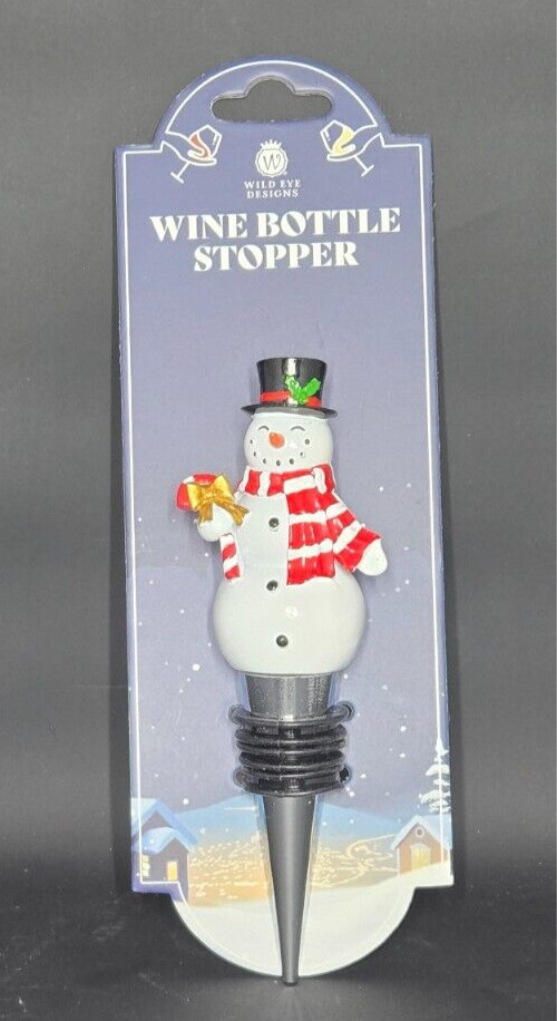 Christmas Wine Bottle Stopper Reusable Stainless base "Snowman""4.5" NEW