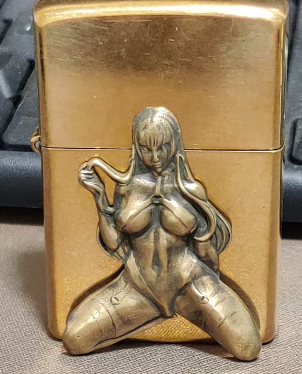 1 piece Lighter accessories Brass Sexy kneeling girl Statue DIY sticker