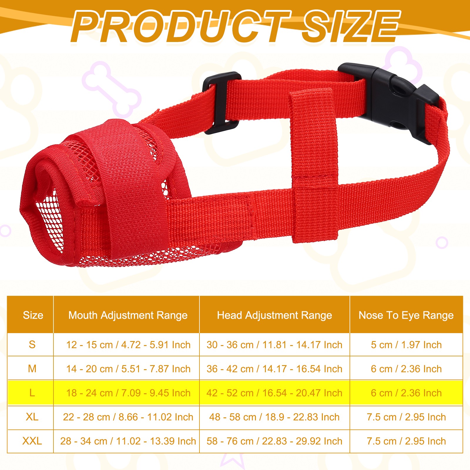 Dog Muzzle, Soft Mesh Muzzle Mouth Guard Cover(Red, L)