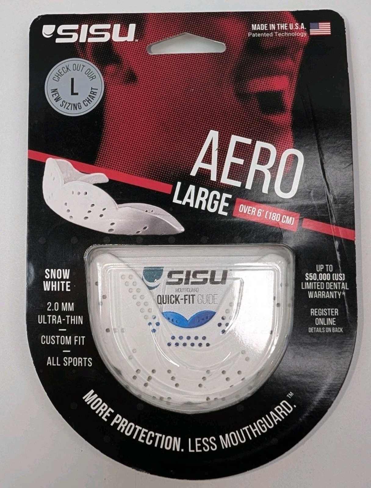 SISU Aero LARGE Sport Mouthguard Snow White Ultra Thin Adult NEW Made In USA