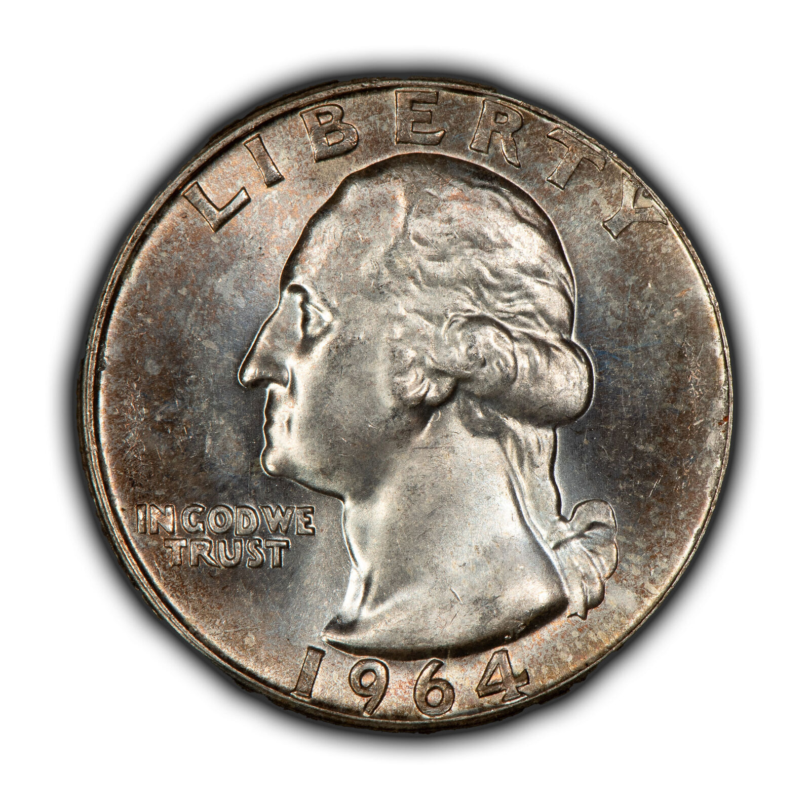 1964 25c Silver Washington Quarter - Frosty BU - Pastel Toning - SKU-Z4655