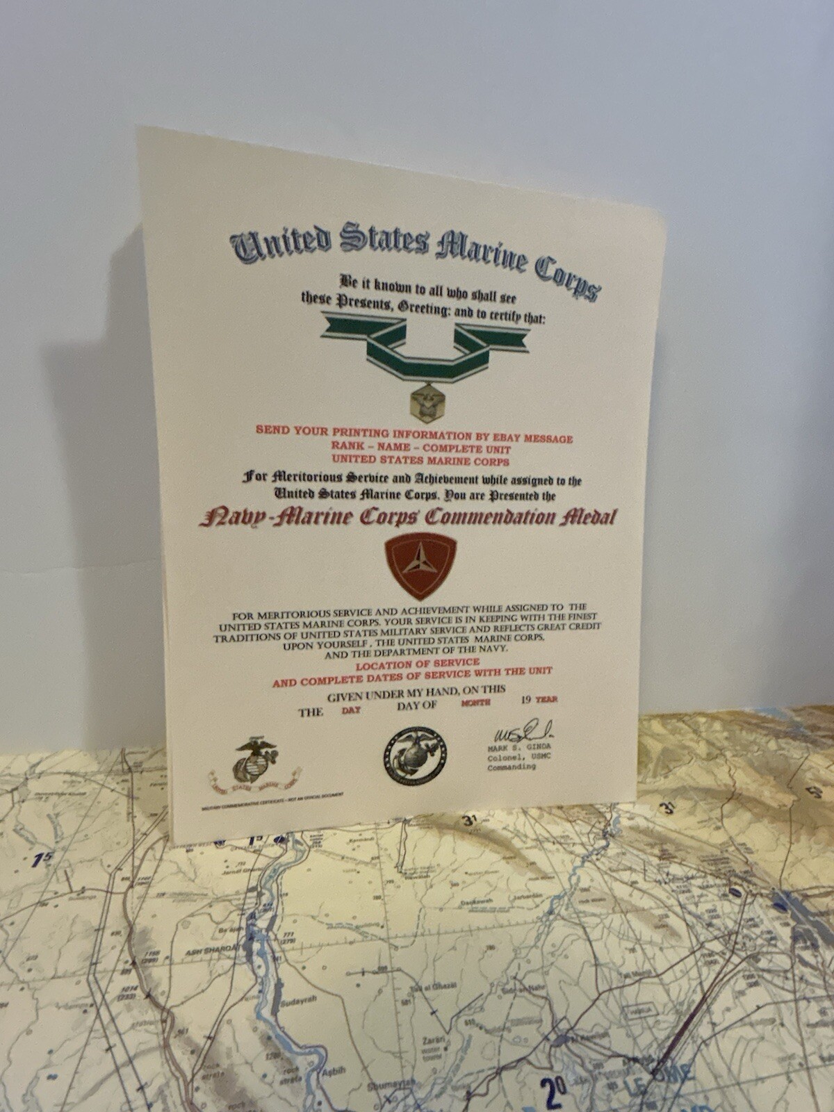 U.S.M.C. / NAVY COMMENDATION MEDAL CERTIFICATE - 3RD MARINE DIVISION