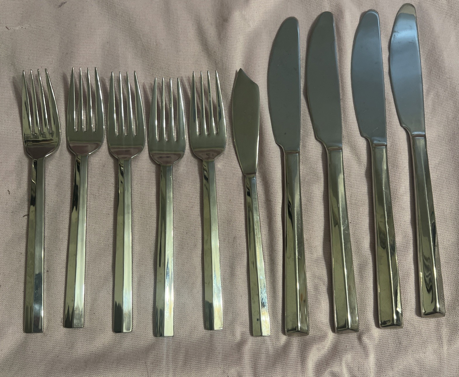 10 Pcs Pfaltzgraff Maxwell Glossy Stainless Flatware Center Ridge 18/8 NICE