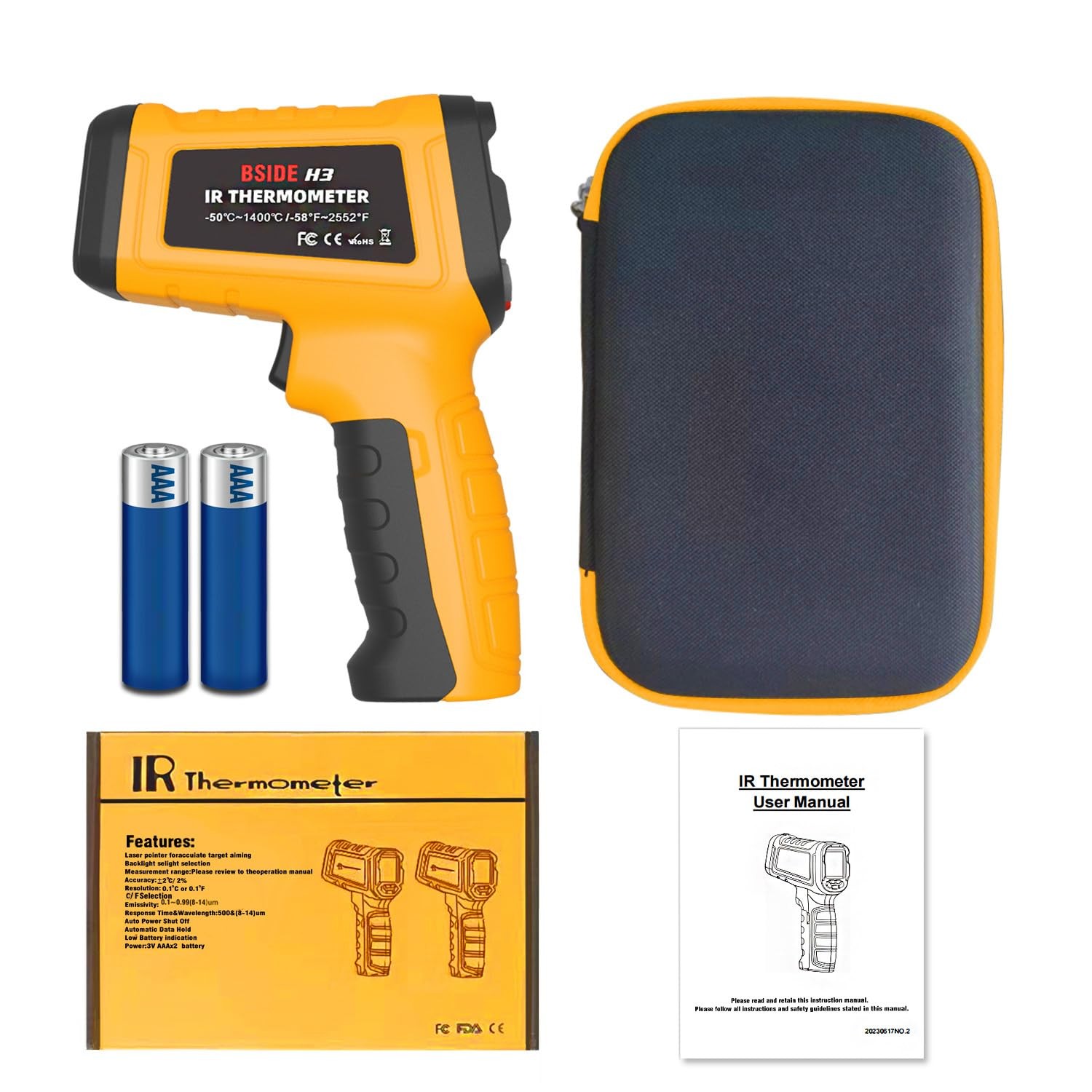 Infrared Thermometer Pyrometer 50:1 Industrial Temperature Gun -58℉~2552℉(-50...