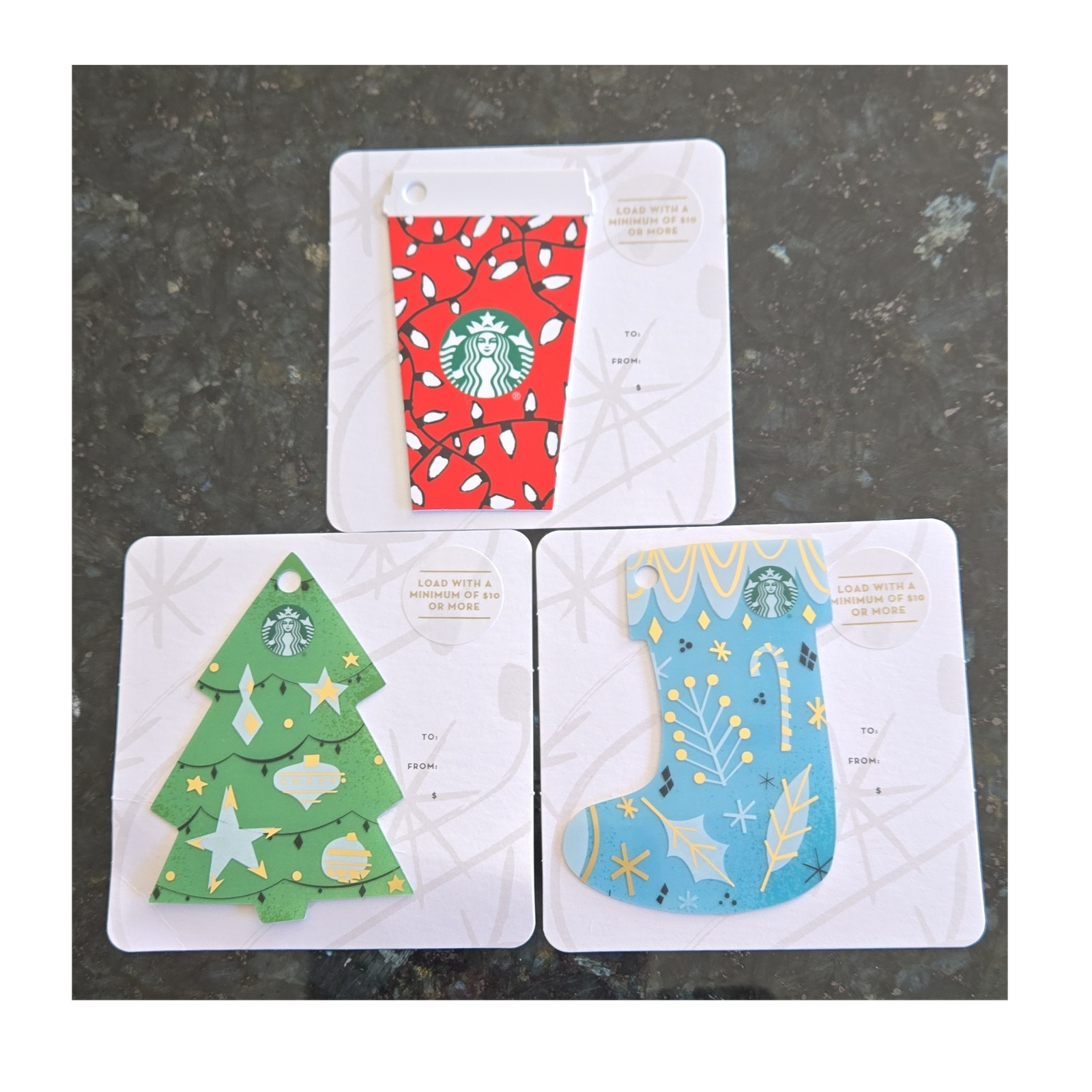 Starbucks Holiday Gift Cards Christmas Tree Stocking Red Cup $10 No Expiration