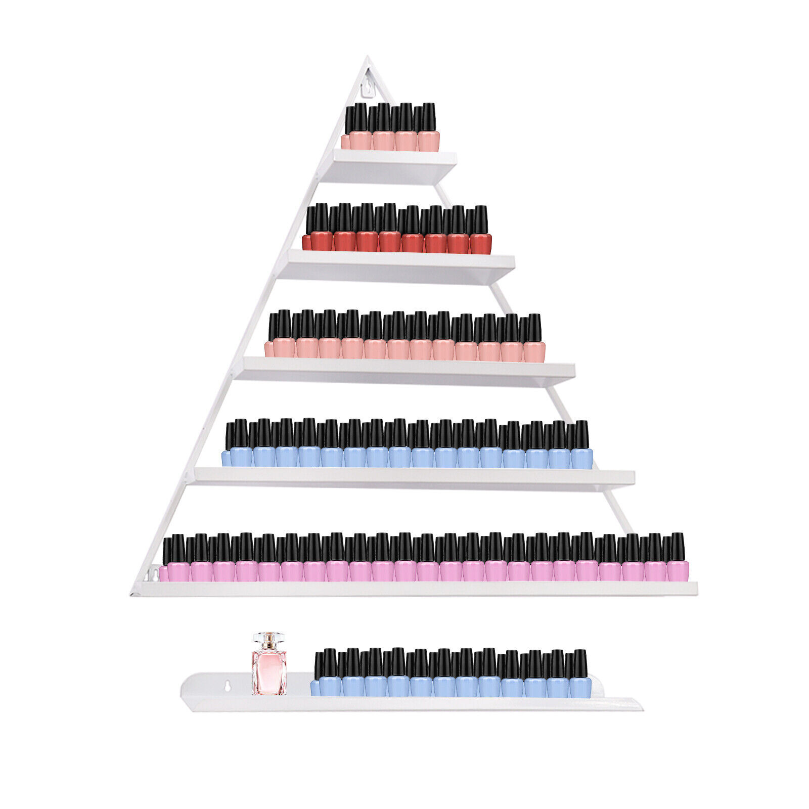 5-Tier Triangle Wall-Mounted Nail Polish Display Rack - 3 Pieces, White