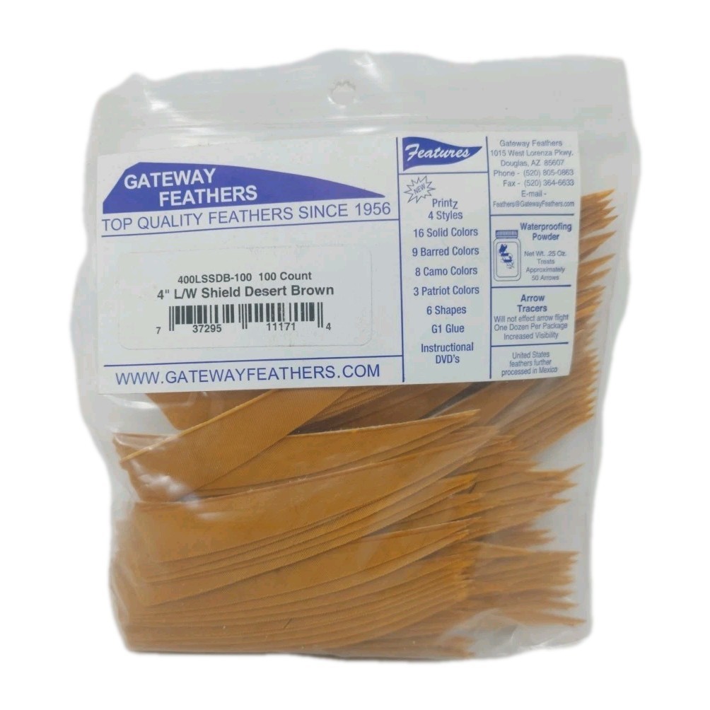 100 Pack Gateway Feathers 4" Left Wing: Shield Desert Brown 400LSSDB-100