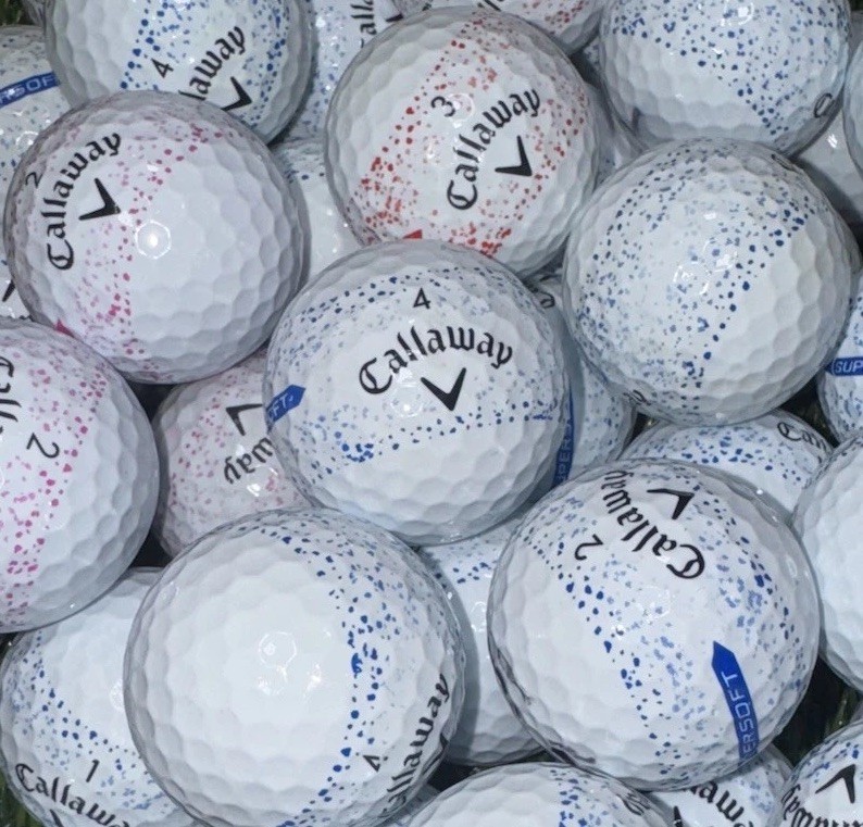 50 Callaway SUPERSOFT SPLATTER 360 MIX Golf Balls, 3A Condition , Free Bag