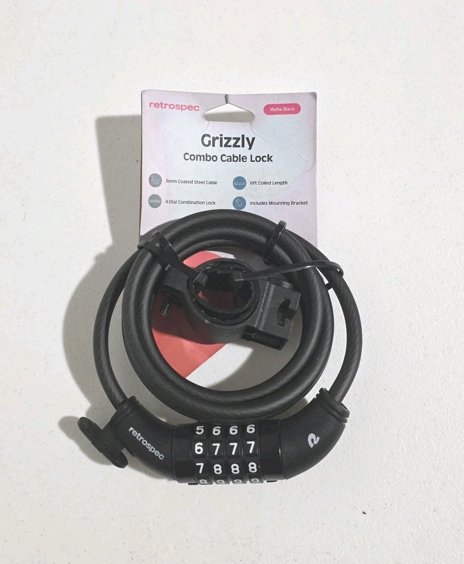 Retrospec Grizzly Integrated Combo Cable Bike Lock 8 mm - Matte Black
