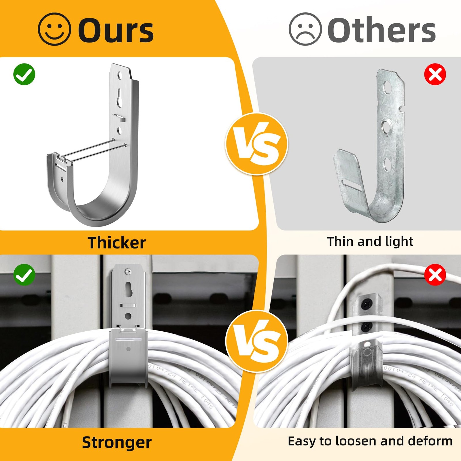 30 Pack 2 Inch Wall Mount Galvanized Steel J Hook Retainer Cable Management