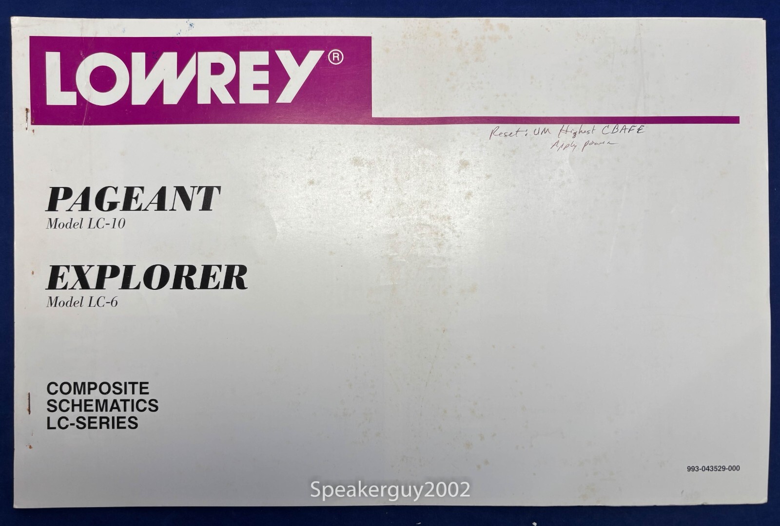 Original Lowrey Organs Schematics Manual - LC-10 Pageant LC-6 Explorer -- #2