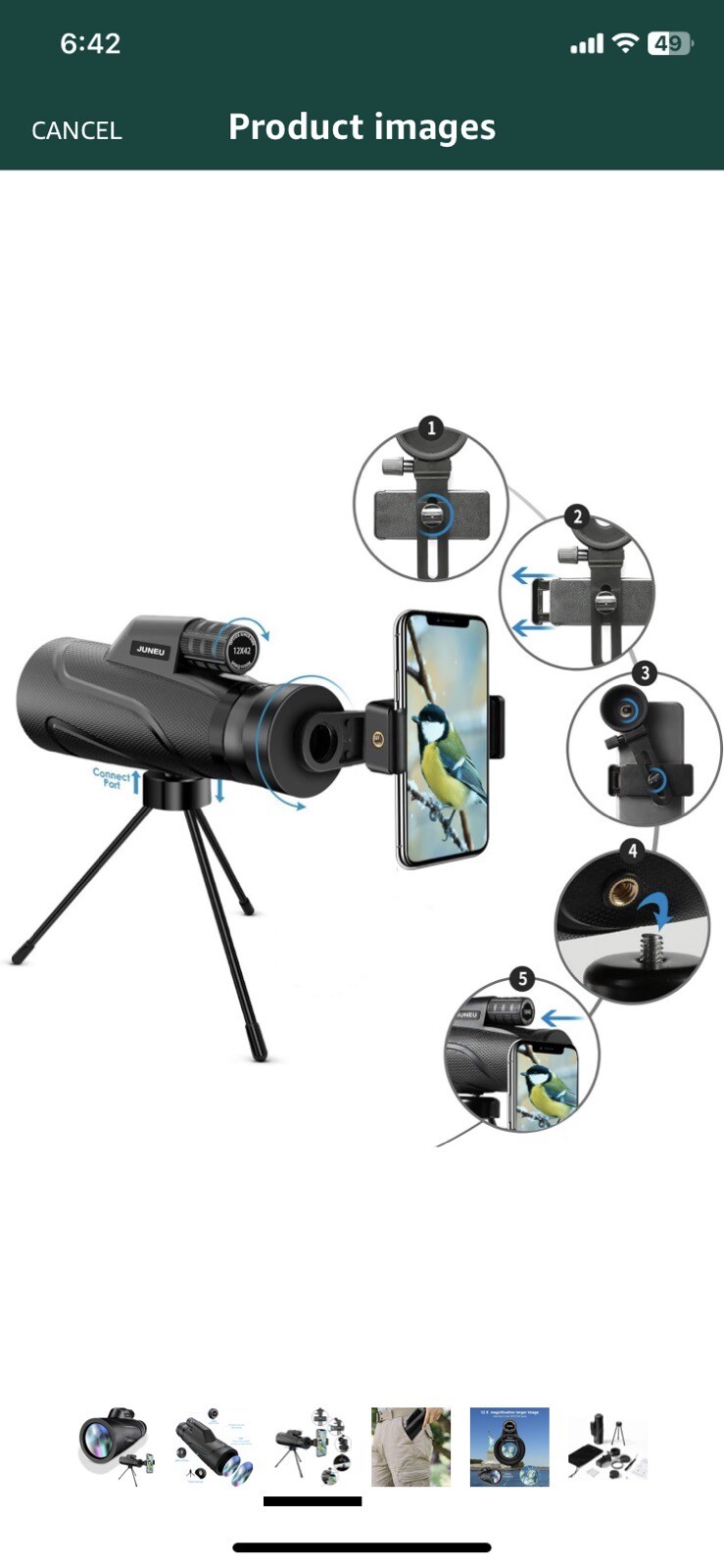 Monocular Telescope,12x42 High Power Compact Scope Smartphone Adapter & Tripod