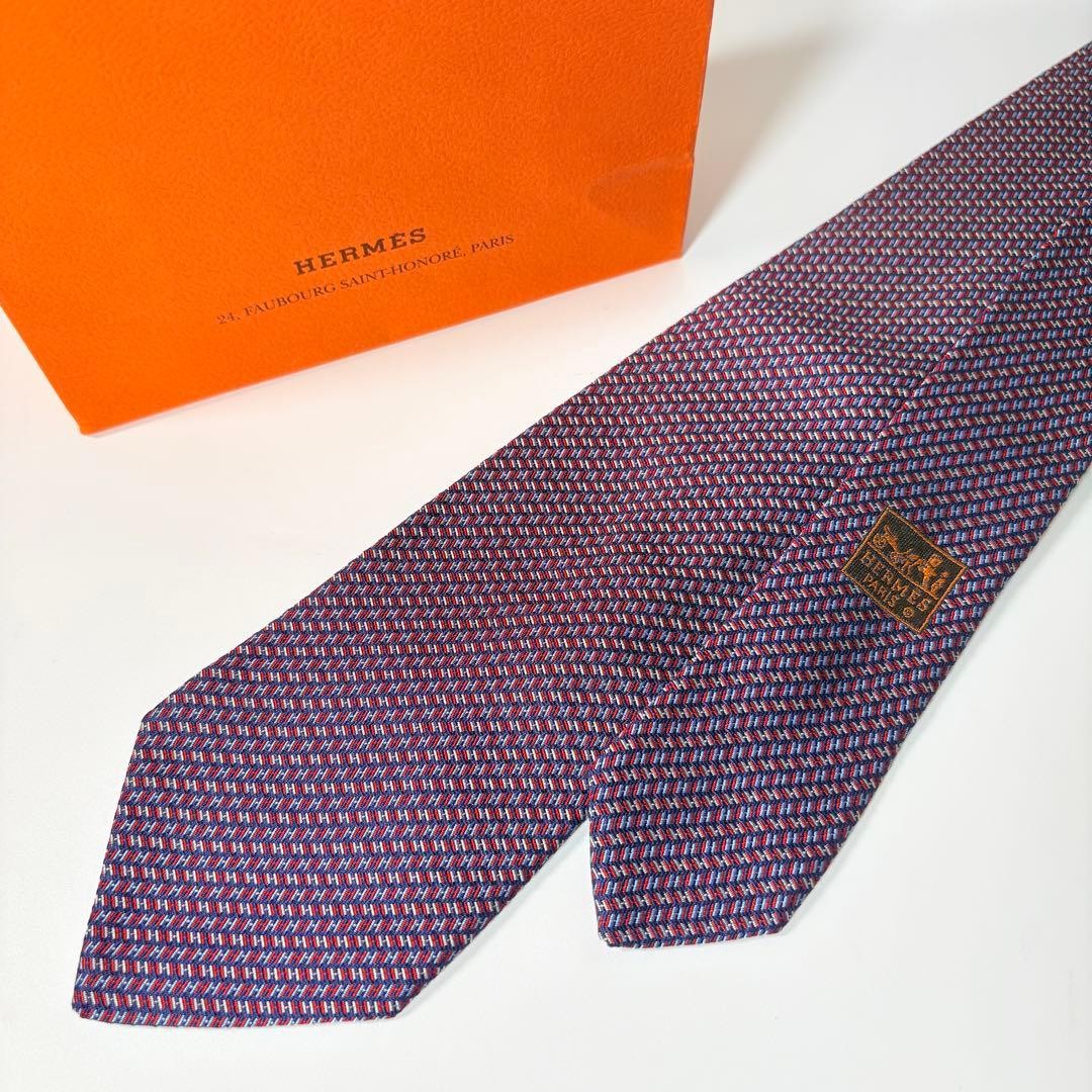 Condition HERMES H Weave Silk Tie Navy Purple