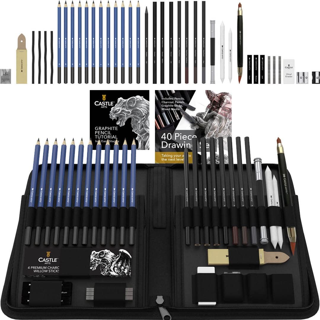 Castle Art Supplies 40 Piece Premium Drawing and 40 Set, Blue, Black