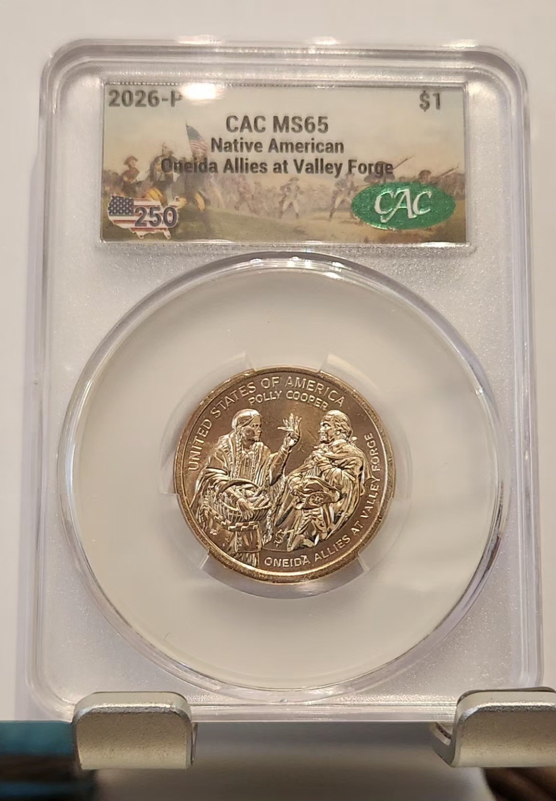 CAC 2026 P MS 65 Sacagawea Dollar Coin - Oneida Allies At Valley Forge