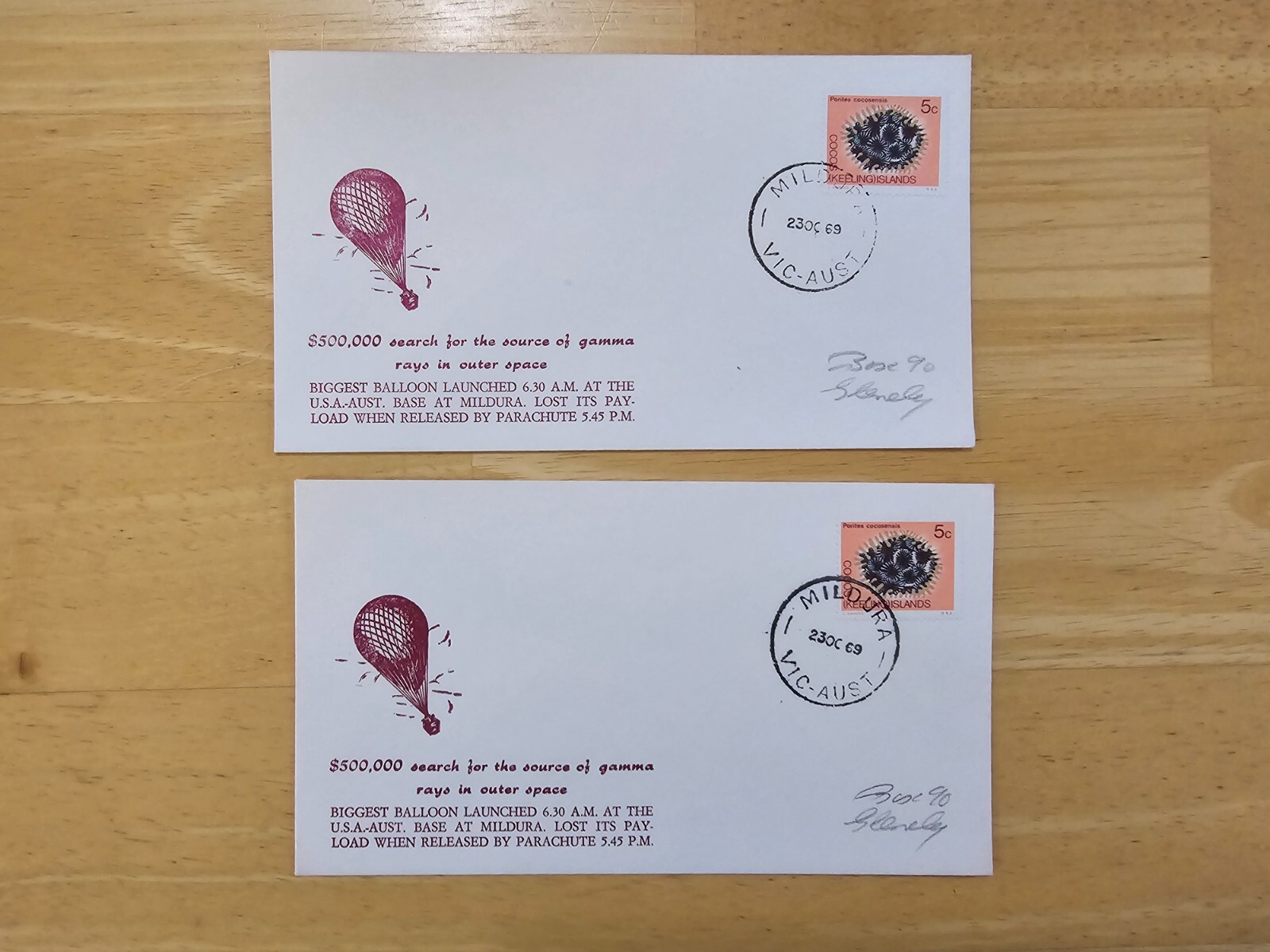 Lot of 2 Australia Space Covers | 10/23/1969 Search for Source of Gamma Rays