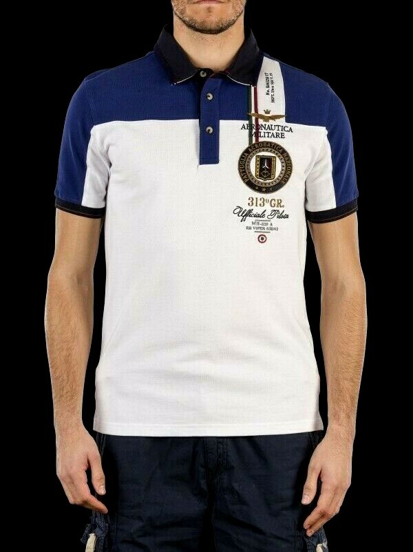 Short Sleeve Polo Aeronautica Militare Man 171PO1149P112 White Blue 90275