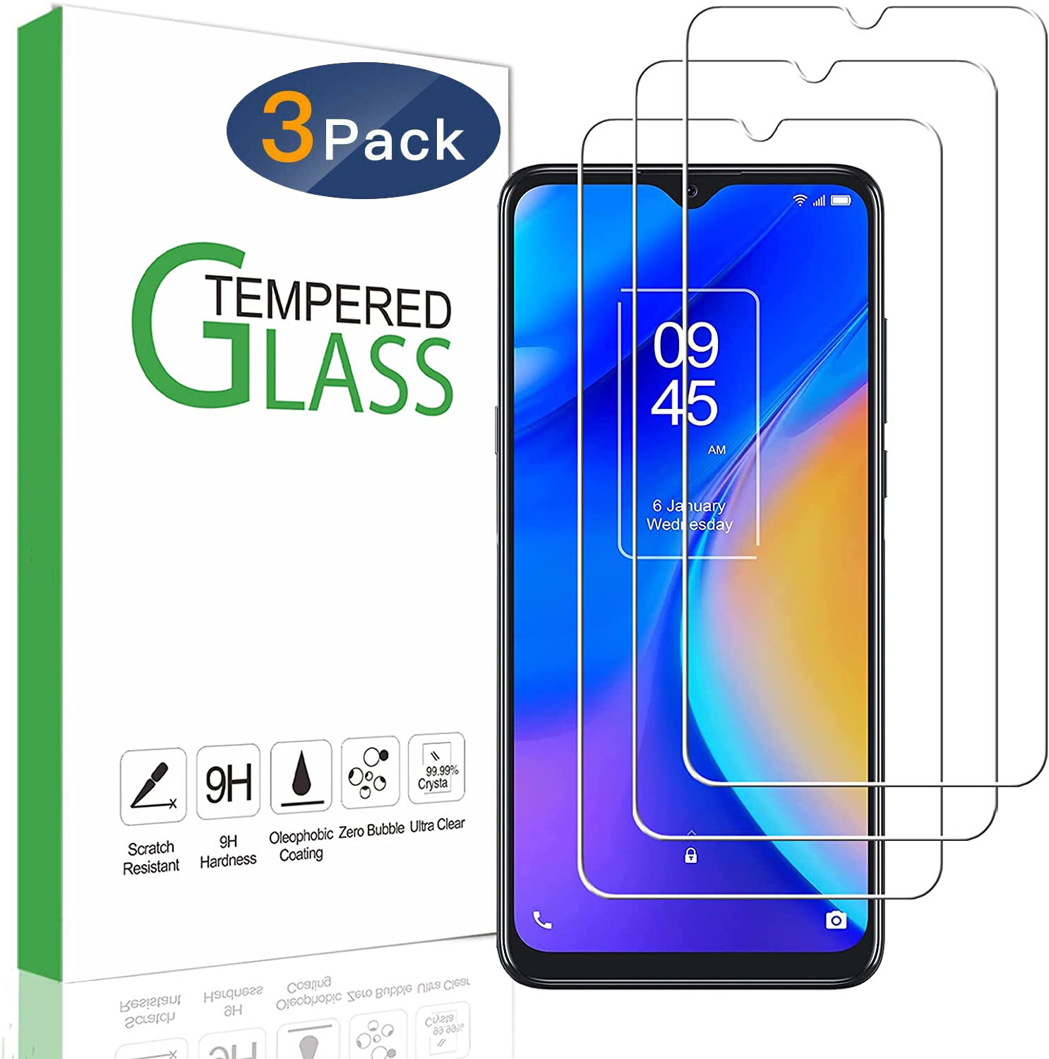 3-Pack  Premium Tempered Glass Screen Protector [Full Coverage] For TCL 20 XE