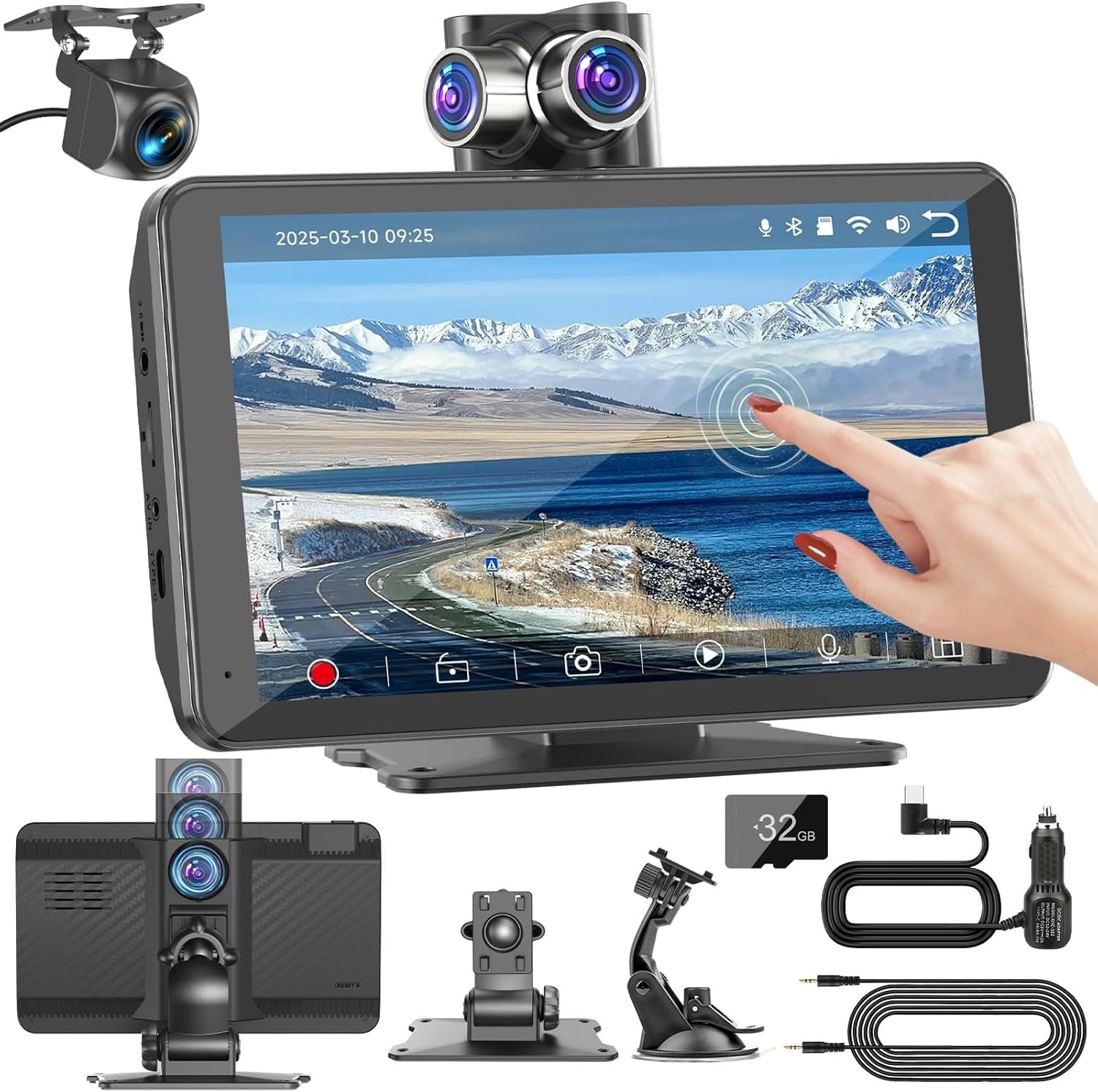 7″ Wireless CarPlay Screen with Front & Rear Dash Cam and Voice Control
