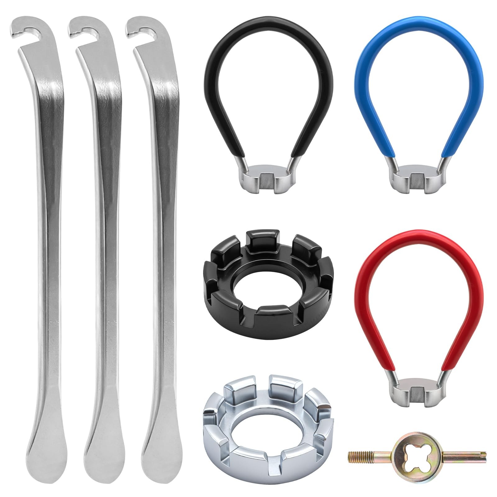 9 Pcs Bike Spoke Wrenches, Bike Spoke Tool Kit with 9 Bicycle Tire Levers, Sp...