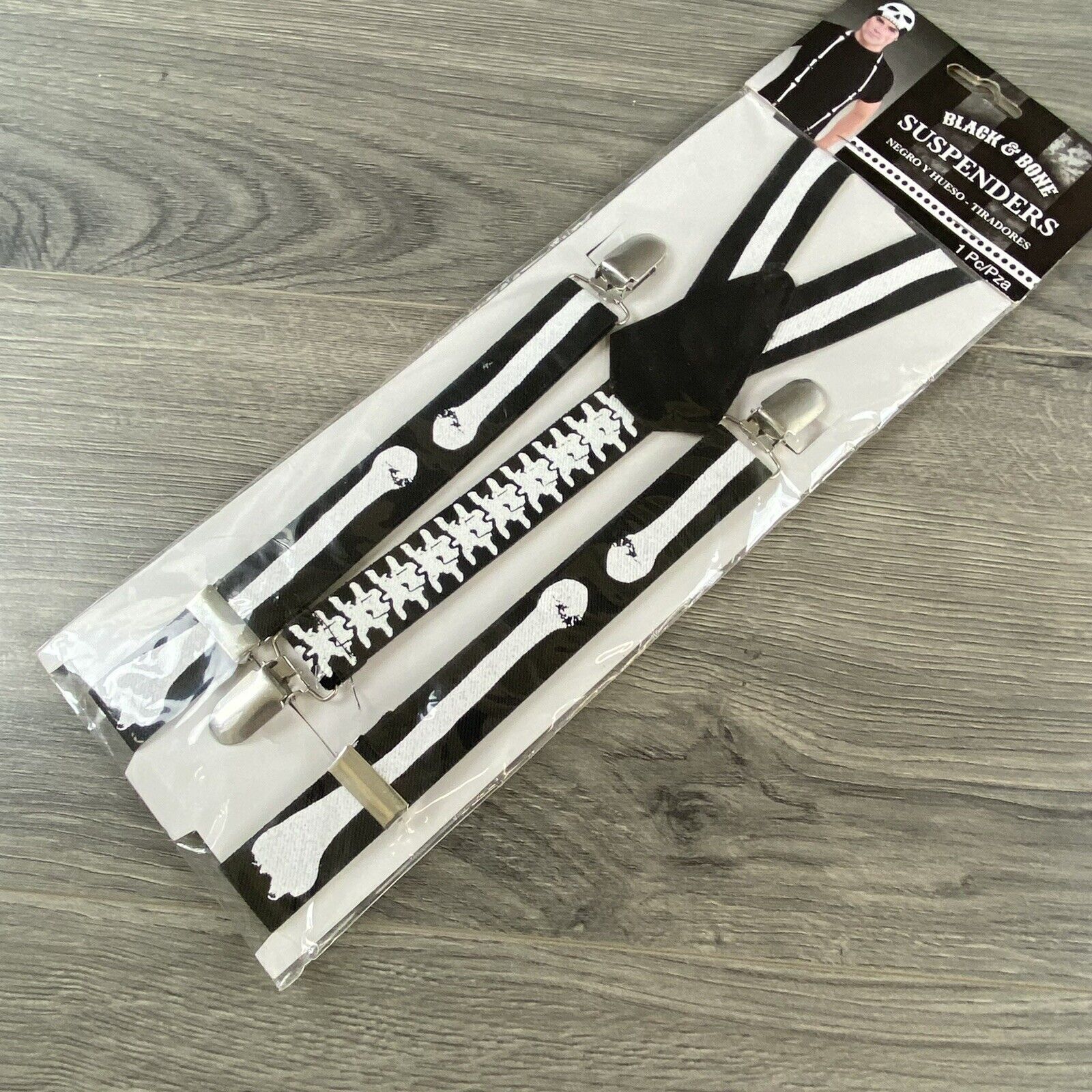 Black & Bone Skeleton Suspenders Costume Halloween Cosplay Dress Up New