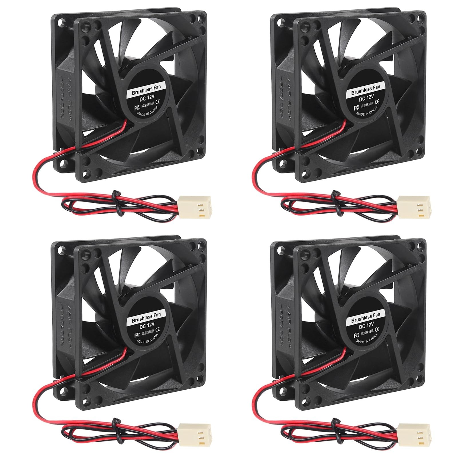 UMLIFE 4PCS 80mm Fan 12V DC 8025 High Airflow Cooling 2 Wire 3Pin Dual...