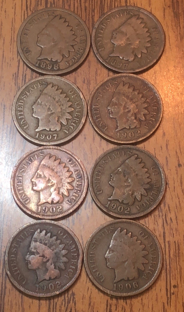 Indian  Cents 1898,1897,1907,1902X4,1906 Your Get (8) These Exact Coins Q214