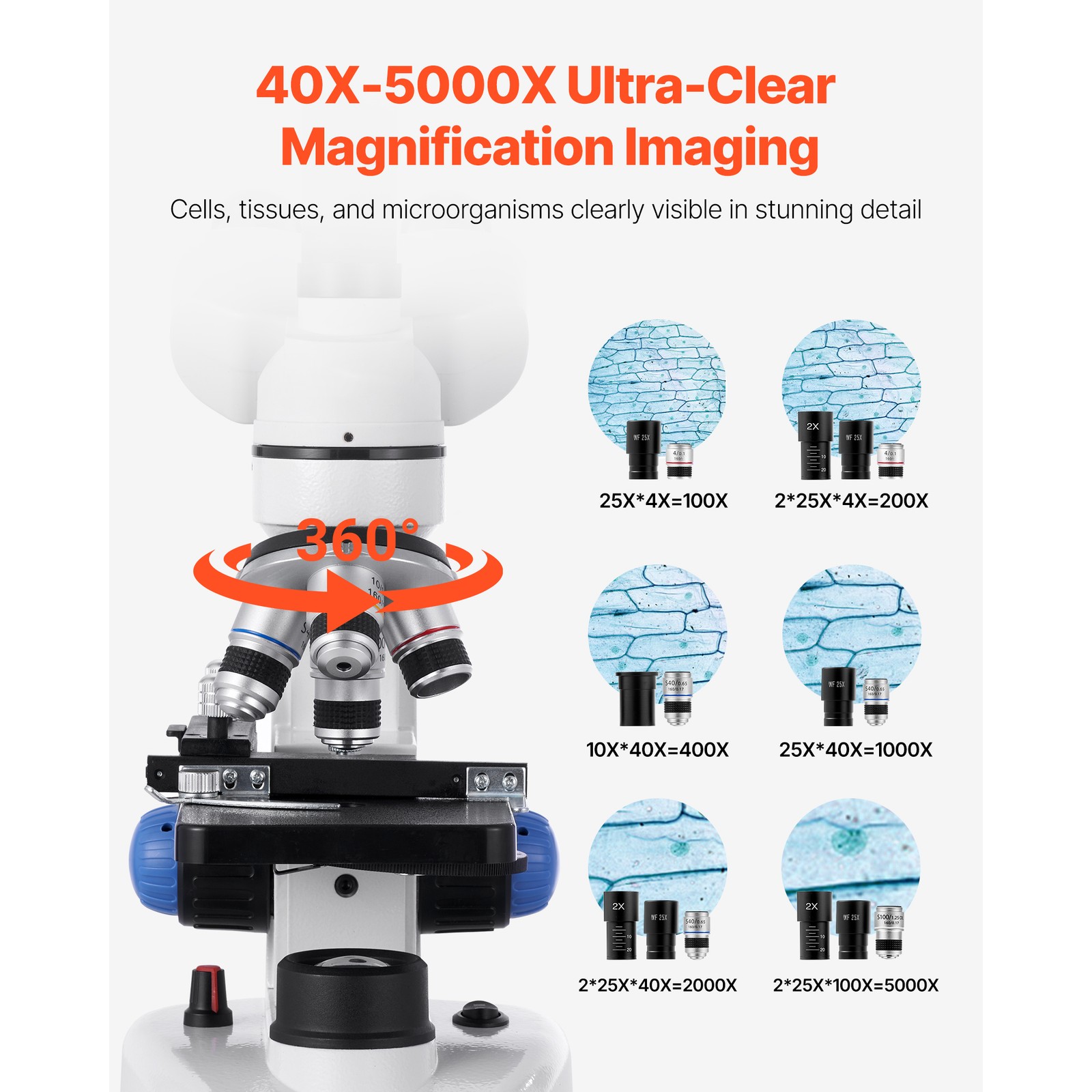 Uimoso Trinocular Compound Microscope Kit with 40-5000X Magnification