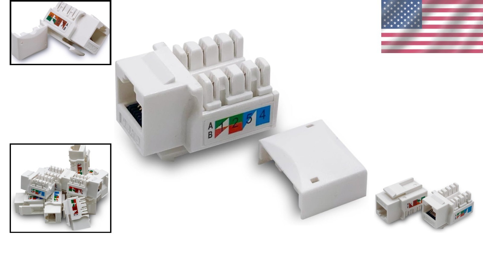 10 Count Cat6 Keystone Jack Pack - Compatible with Cat5/5e/6 for Easy Networking