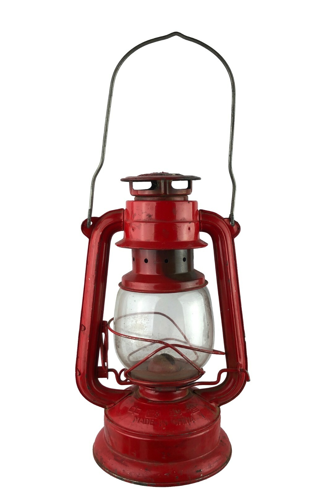 Vintage Big Wheel Brand Red Painted Kerosene Lantern Winged