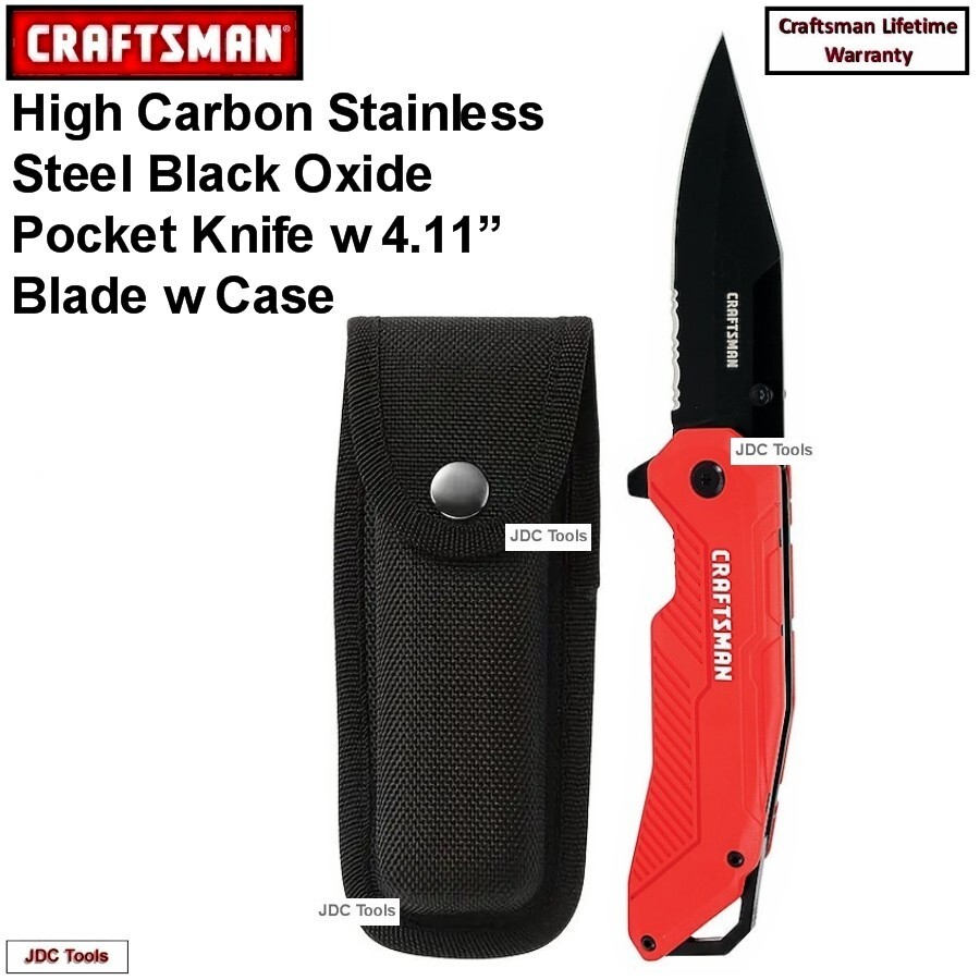 Craftsman Axis Lock Combination Drop Point Blade Red Handle Folding Pocket Knife