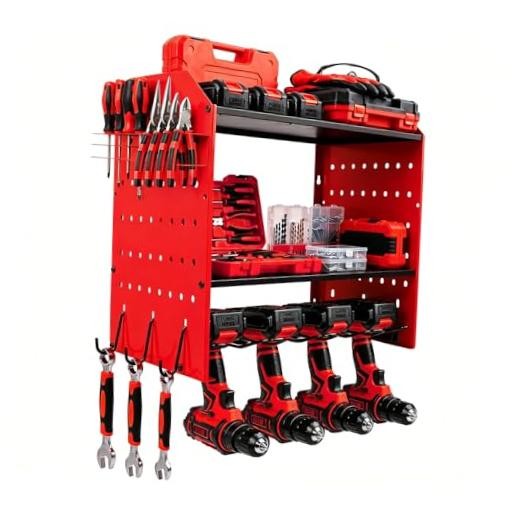 Power Tool Organizer Wall Mount, Cordless Drill Holder | 200lb Red-4tier