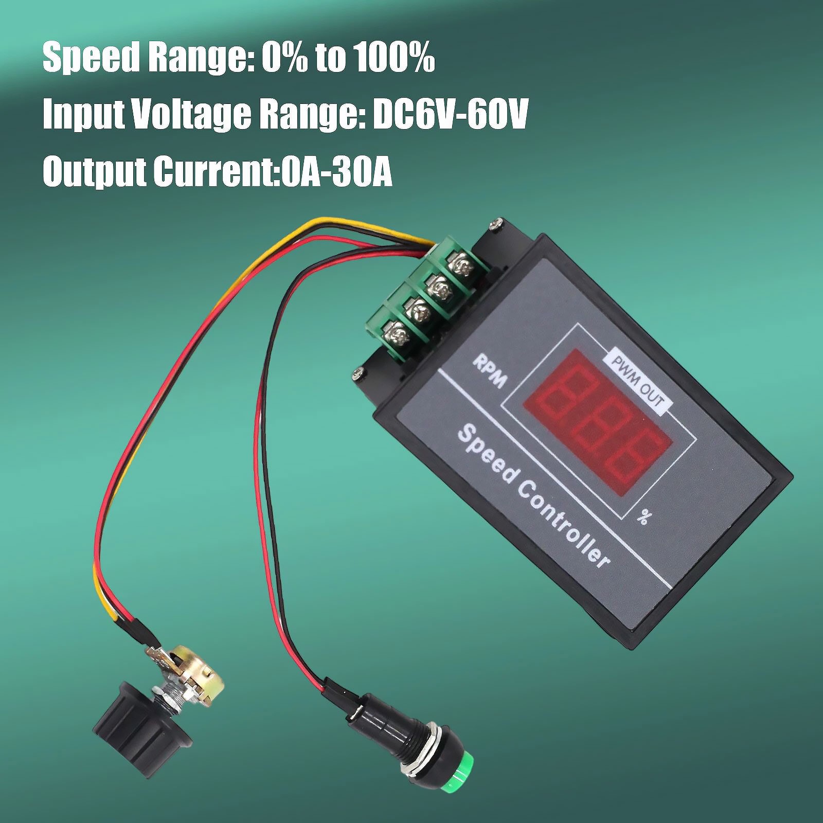 DC6-60V 30A PWM Motor Speed Controller w/ Digital Display & Start Stop Switch