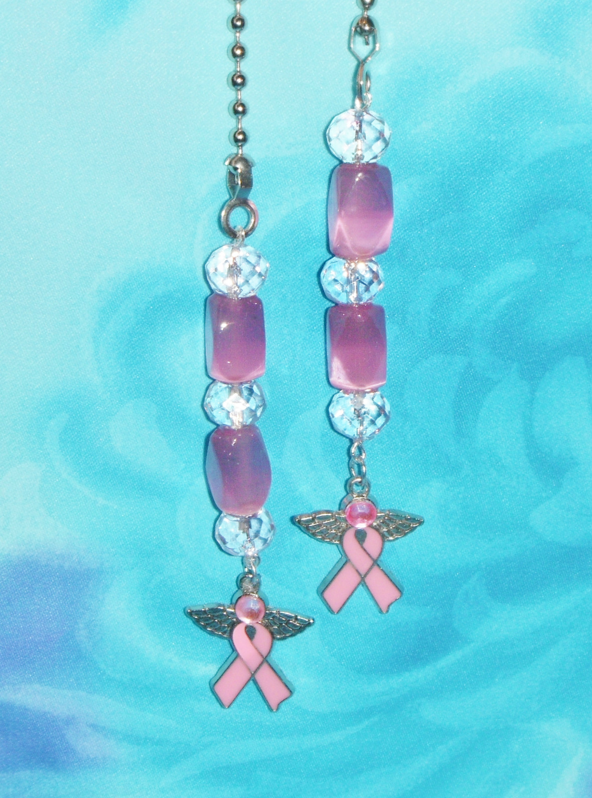 Set of Two ~ Beautiful Pink Breast Cancer Ribbon Wing ~ Custom Ceiling Fan Pulls