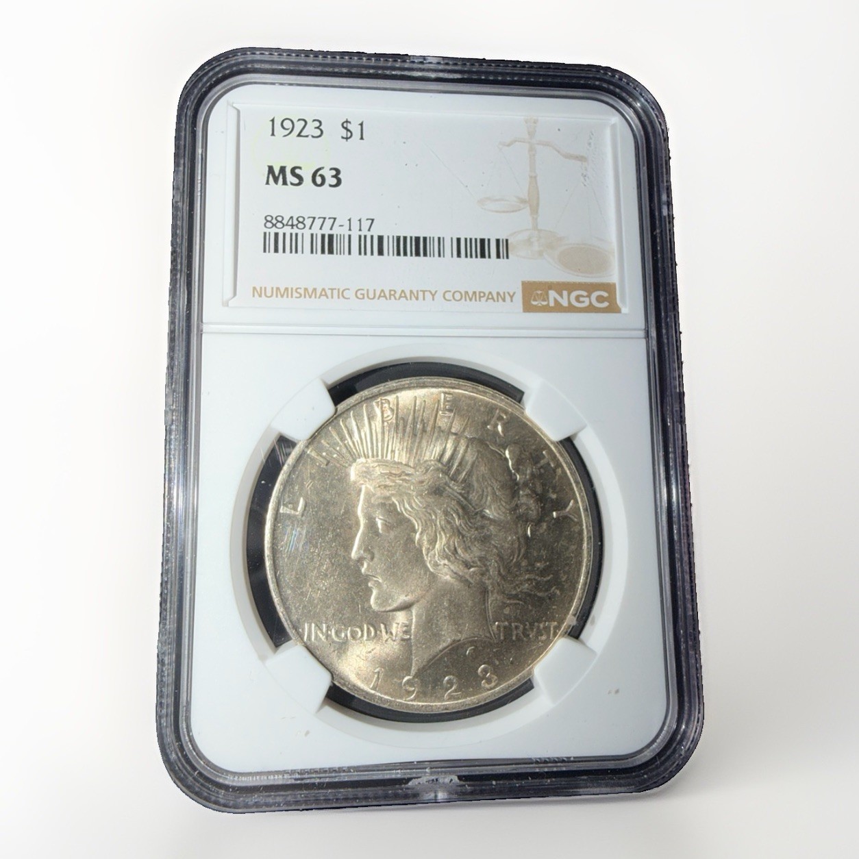 1923 $1 Peace Dollar NGC MS63 Silver Dollar High Luster - Natural Toning
