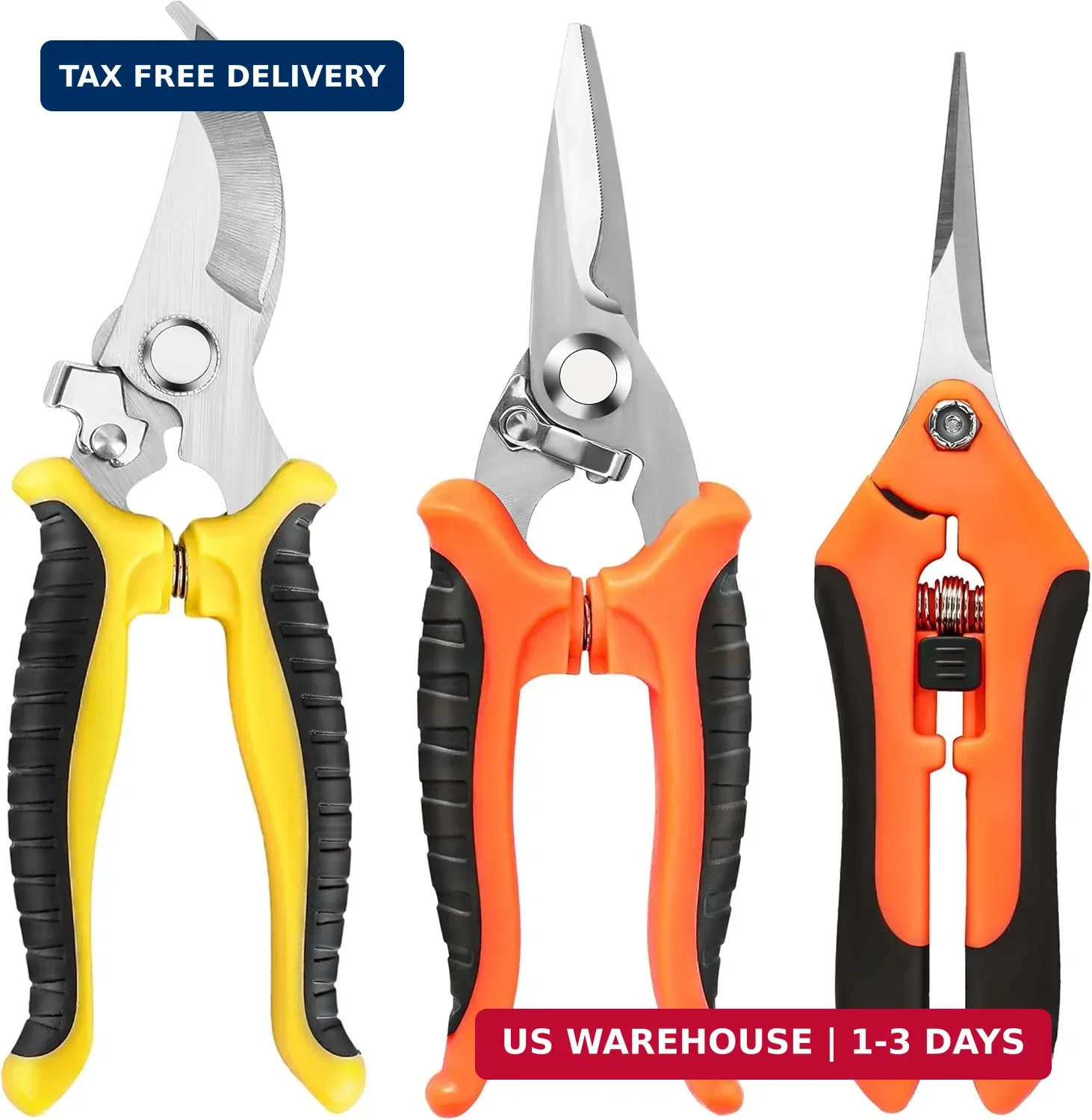 EWPJDK 3 Pack Garden Pruning Shears, Stainless Steel Shears, Gardening Shears, S
