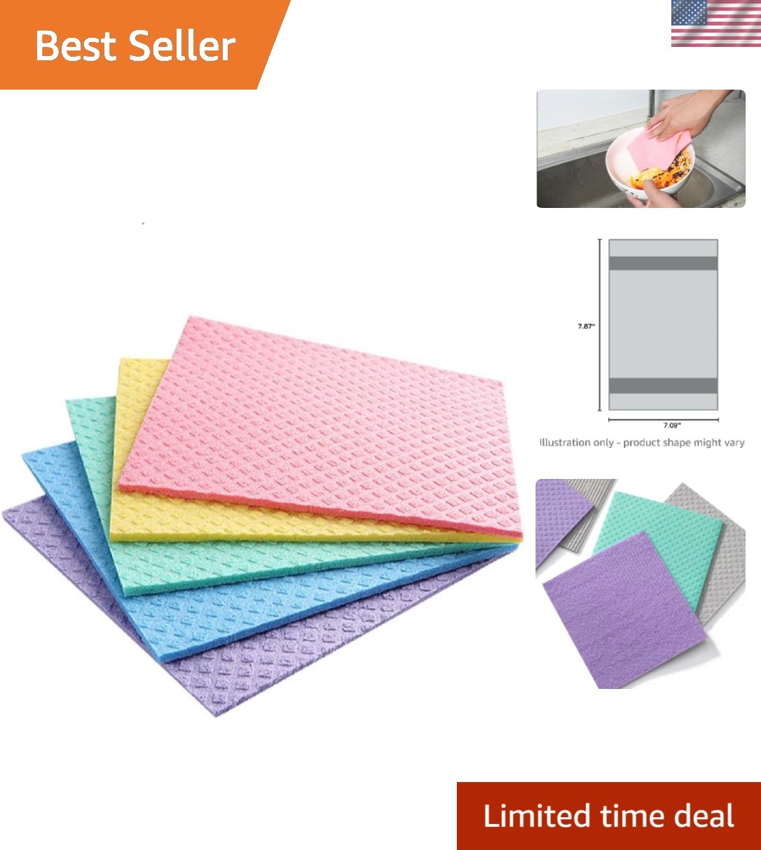 Compact Reusable Sponge Cleaning Cloths - Eco-Friendly 5-Pack for All Surfaces