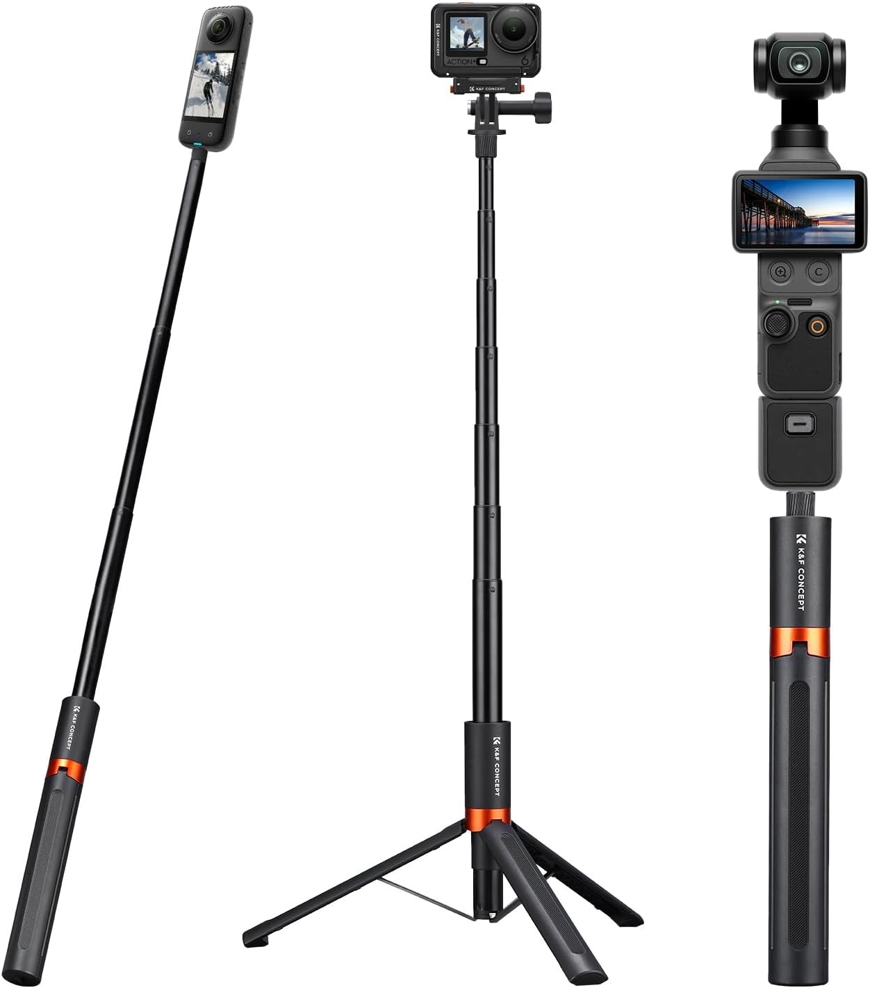 K&F CONCEPT 66" Invisible Selfie Stick Tripod for Insta360 X5/X4/X3 DJI Osmo 360