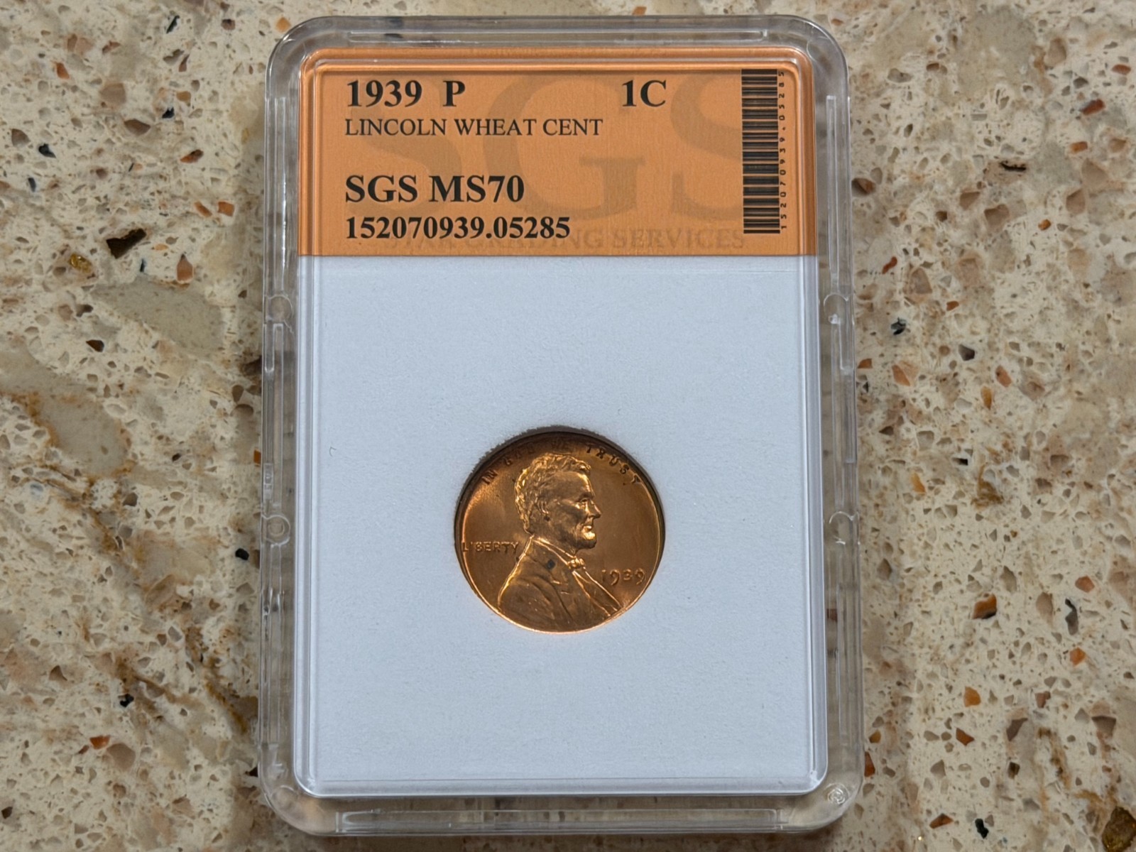 1939 P 1C Lincoln Wheat Cent SGS Graded