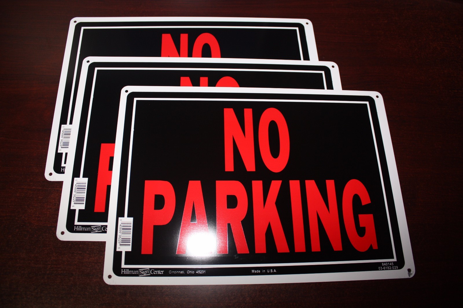 NO PARKING - NEW 3 set 10" x 14" Aluminum metal Sign Hillman Black Orange Red