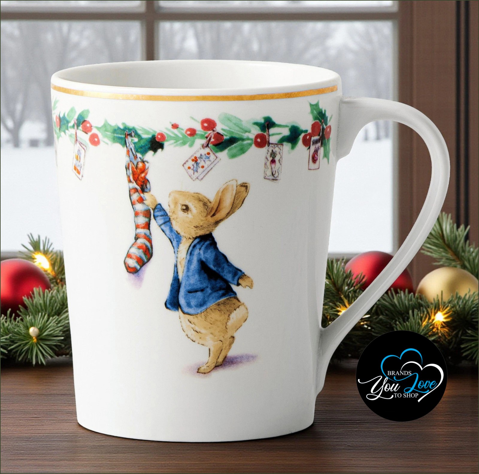 Williams Sonoma Peter Rabbit Christmas Mug 15.1 OZ NEW Beatrix Potter